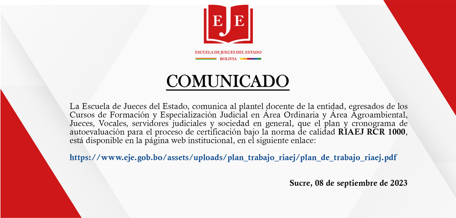 COMUNICADO  AUTOEVALUACIÓN RIAEJ